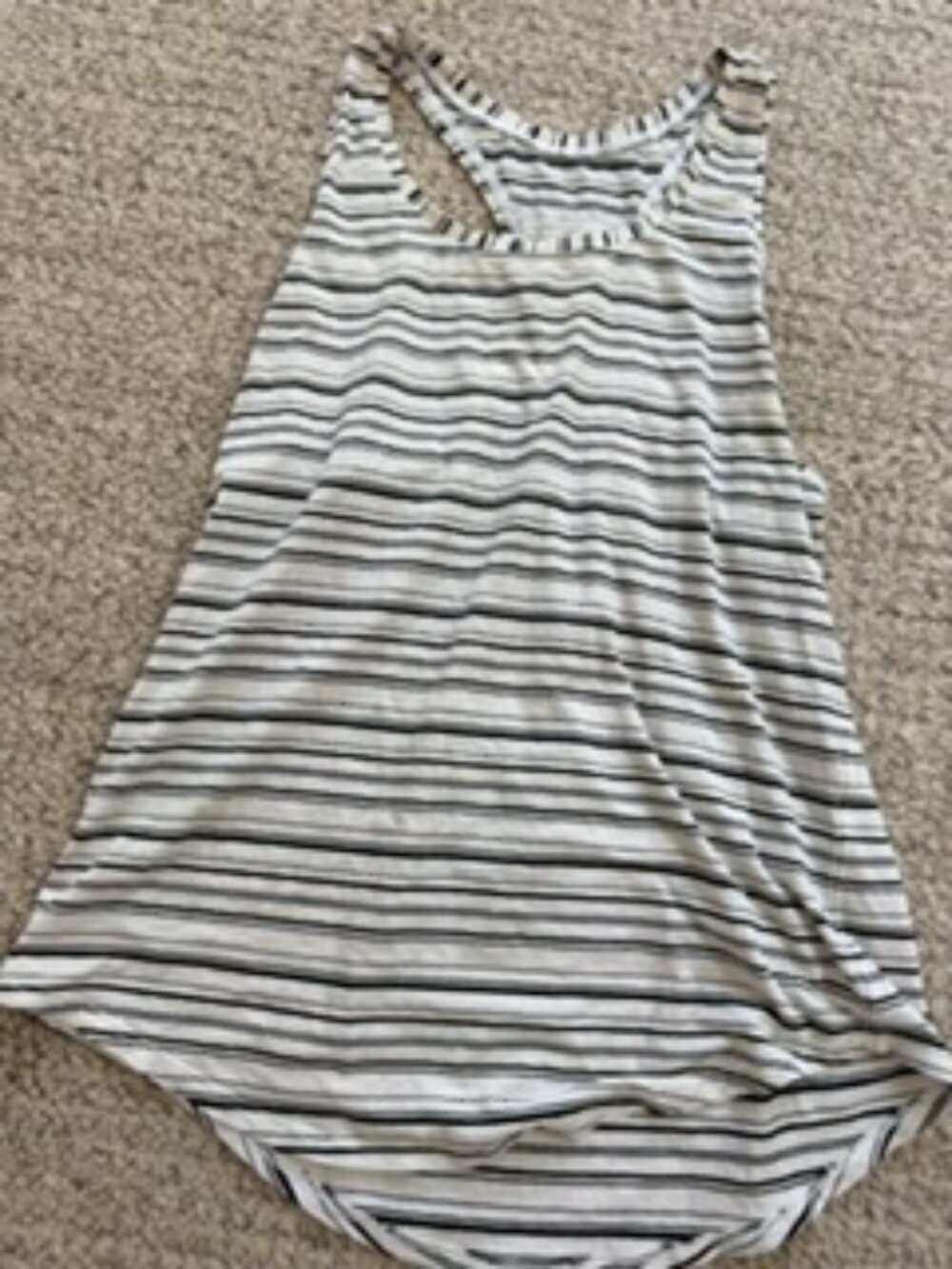 Two Lululemon Love Tank Tops - One in Pale Yellow and One in White/Black Stripe